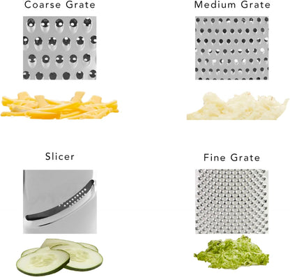 KitchenAid Gourmet 4-Sided Stainless Steel Box Grater for Fine, Medium and Coarse Grate, and Slicing, Detachable 3 Cup Storage Container and Measurment Markings, Dishwasher Safe, 10 inches tall, Black