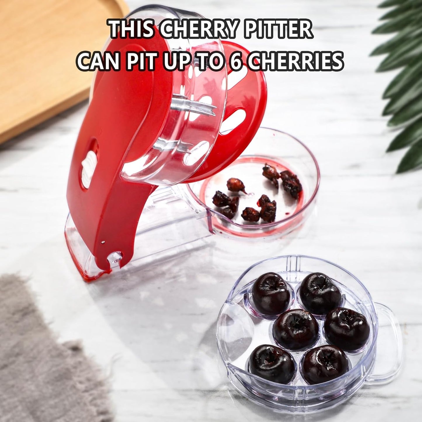 Cherry Pitter, Stainless Steel & Plastic, Red, 7.68" x 4.33" x 2.36", 6 Cherry Pit Remover, Multi-Function Fruit Pitter