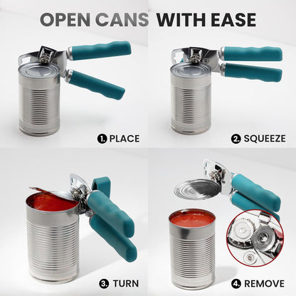 Zulay Kitchen Heavy Duty Stainless Steel Can Opener Manual with Bottle Opener - Rust Proof Manual Can Opener With Turn Knob & Comfy Soft Grip Handles - Black - Colors B
