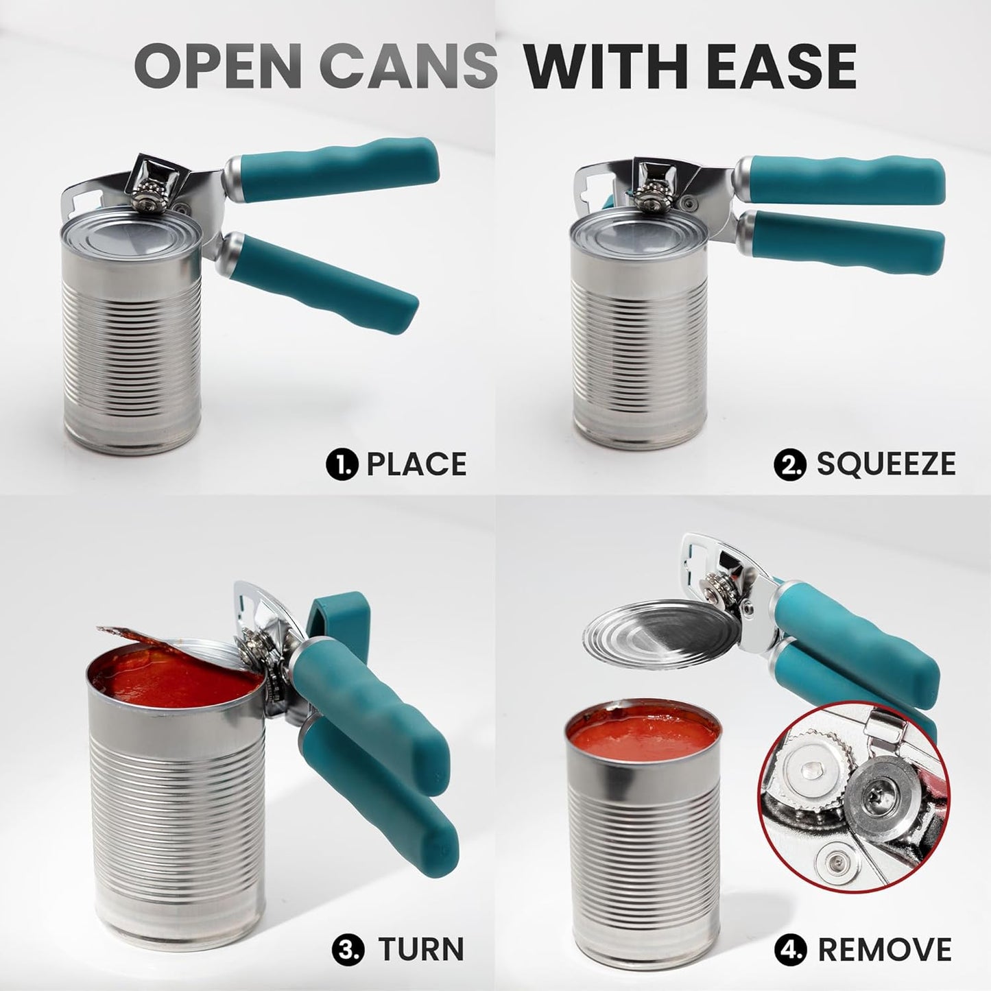 Zulay Kitchen Heavy Duty Stainless Steel Can Opener Manual with Bottle Opener - Rust Proof Manual Can Opener With Turn Knob & Comfy Soft Grip Handles - Cherry Red - Colors B