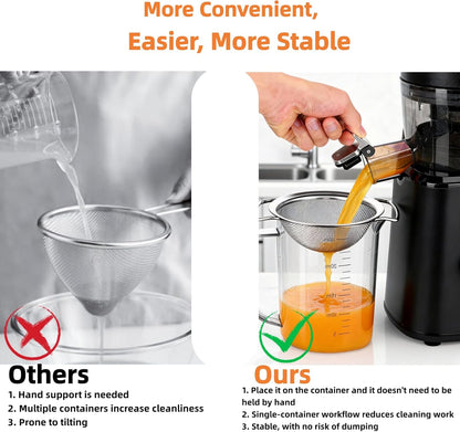 Juice Strainer for Nama J2,Juice Strainer After Juicing,Fine Mesh Filter Screen Compatible with Nama J2 Cold Press Juicer, Bilateral handles-304 Stainless Steel Easy Clean(for most containers)