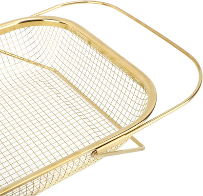 JTLB Over The Sink Colander Strainer Basket Stainless Steel for Kitchen Sink with Handles Fine Mesh Expandable Kitchen Essentials Rectangle (Gold)