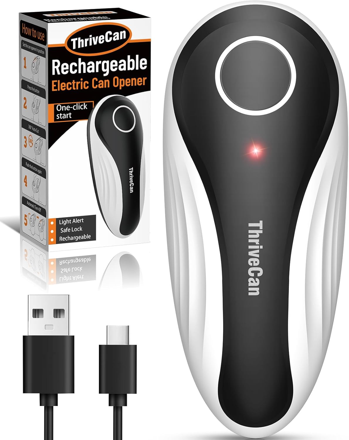 Can Opener Electric, Rechargeable One Touch Automatic Can Opener, Side Cut Smooth Edge Hands Free, Fits All Can Sizes, Safe Kitchen Gadget Easy Use Tool for Seniors with Arthritis, Quick Open (Black)