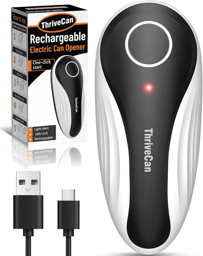 Can Opener Electric, Rechargeable One Touch Automatic Can Opener, Side Cut Smooth Edge Hands Free, Fits All Can Sizes, Safe Kitchen Gadget Easy Use Tool for Seniors with Arthritis, Quick Open (Black)