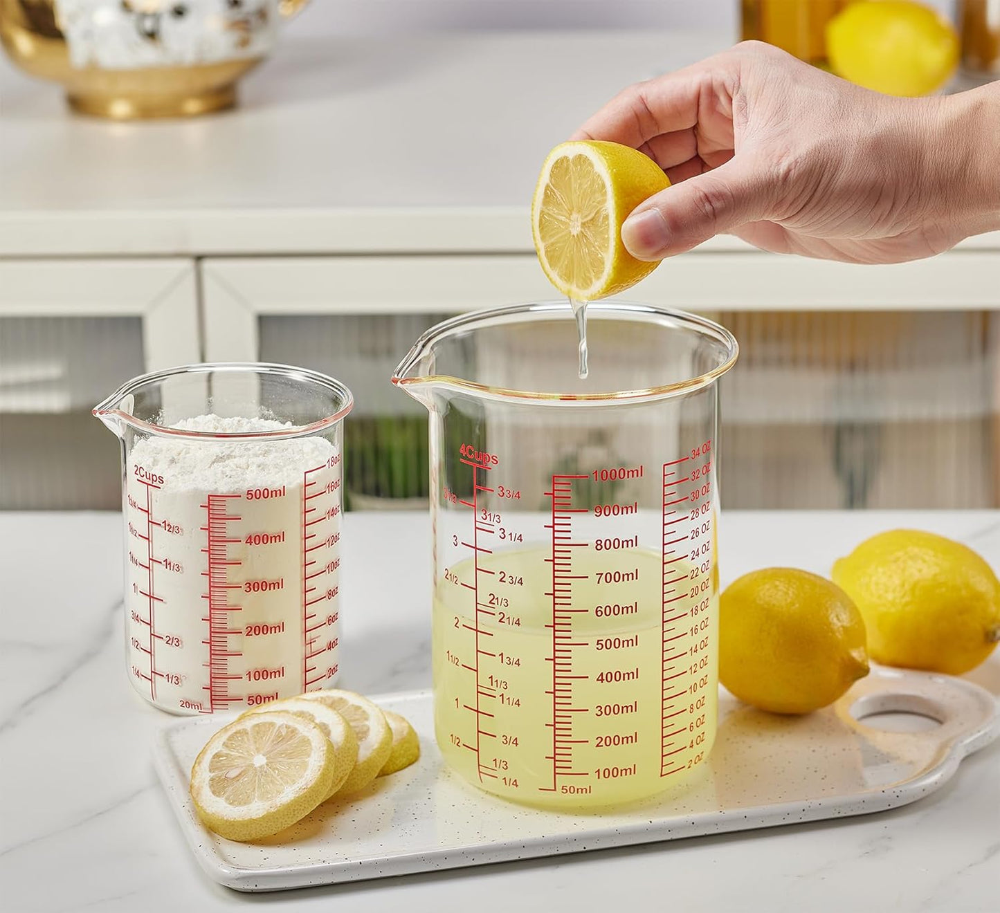 High Borosilicate Glass Measuring Cup-V-Shaped Spout，Glass Measuring Beaker for Kitchen or Restaurant, Easy to Read, 60 ML (2 Oz)-Pack of 2