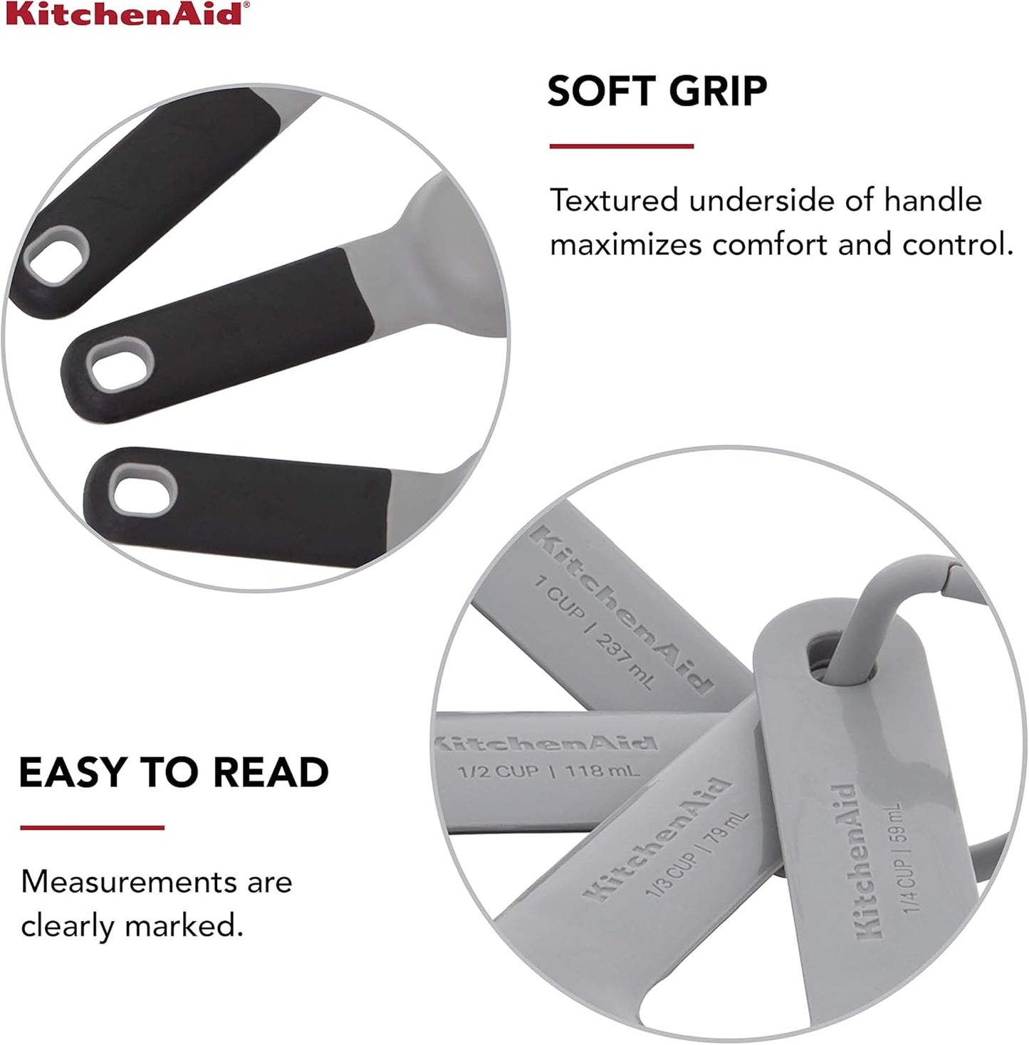 KitchenAid Universal Easy To Read Measuring Cup and Spoon Set with Soft Grip Handle for Maximum Control, Hang Hole and Nesting For Easy Storage, Dishwasher Safe, 9 Piece, Pistachio