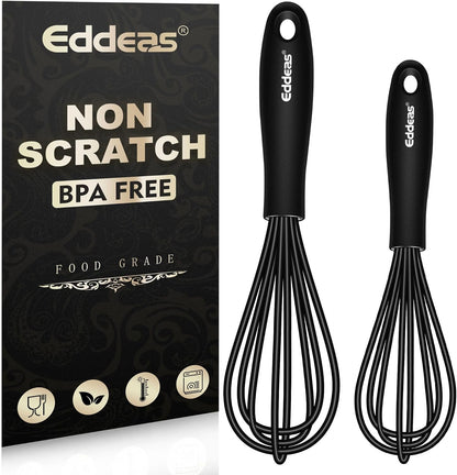 Whisks For Cooking - 500 °F Heat Resistant Silicone Whisk, Heavy Duty 7",9"&11inch Non-Scratch Balloon Kitchen Wisk tool Set, for cooking Wisking, Blending, Beating, Stirring, 3 Piece Black