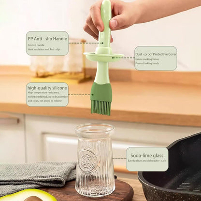 Food Grade Silicone Basting Brush with Integrated Oil Bottle - Heat Resistant, Household Kitchen Use for Pancake, Grilling & Barbecue (Green)