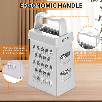 ElevateTech Mini Cheese Grater, 3 Pcs Stainless Steel Box Grater with Handle Professional Cheese Slicer Graters for Kitchen Slicer Cheeses Gingers Vegetable Dishwasher Safe (White)