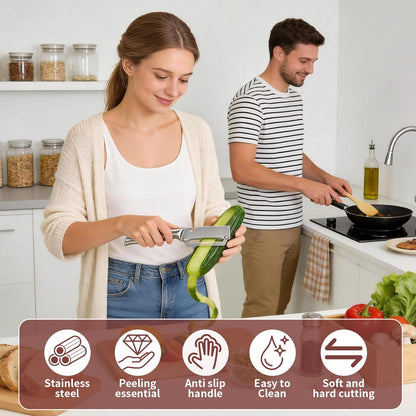 Multifunctional Vegetable Peeler, 3 in 1 Julienne Peeler with Wooden Handle, Vegetable Shredder with Bottle Opener Kitchen Tool for Peeling Veggie Fruit Pineapple Pumpkin Papaya Carrrot(2 Pack)