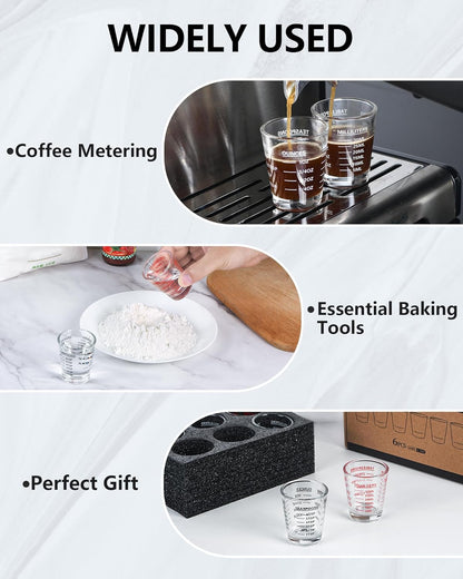 Measuring Cup Shot Glasses 2PACK Espresso Shot Glasses Liquid Heavy Glass 26-Incremental Measurement 1 OZ, 2 TBS, 6 TSP, 30 ML Kitchen Tools (Red)