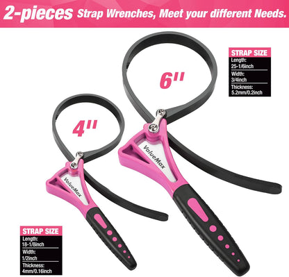 ValueMax 2-piece Strap Wrench Set, Adjustable Oil Filter Wrench with Max Diameter 4" (Small) & 6" (Large) for Shower Head Water Filter, Jar Opener Set