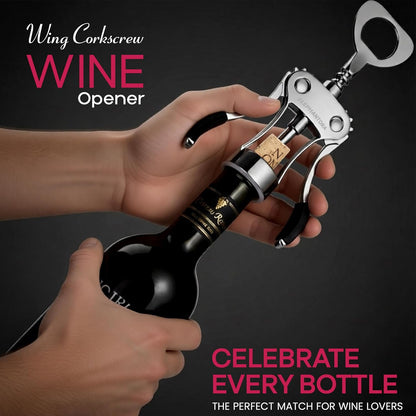 Wine Opener with Built-in Bottle Opener,Wing Corkscrew,Heavy Duty Screw, Sturdy Lever Mechanism, Ergonomic Handles, Premium Quality