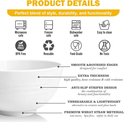 Wheat Straw Bowls Set with Lids, Unbreakable 40 OZ Cereal Bowls Set of 4, Salad Container for Lunch, Microwave & Dishwasher Safe Bowl Set for Kitchen, Picnic, RV, Camping, Multi