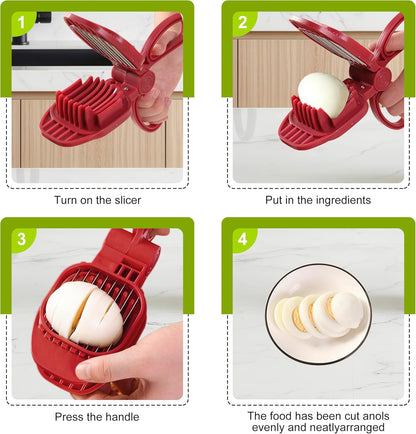 Fruit Slicer, Strawberry, Banana, Kiwi Cutter, Egg Slicer for Hard Boiled Eggs, for Fruit Sausages, Cucumbers, Mushroom Cutter, Rapid & Safe Slicing Kitchen Gadgets (Red)