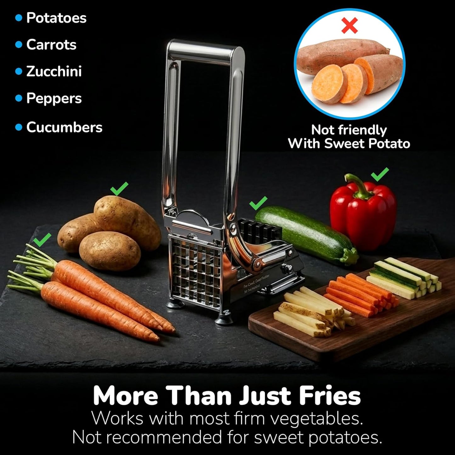 French Fry Cutter, Dishwasher Safe Stainless Steel Potato & Vegetable Slicer, 2 Blade Sizes (1/2" & 3/8"), Suction Base, Lifetime Blade Replacement Warranty, Perfect for Air Fryer & Deep Fryer by POP