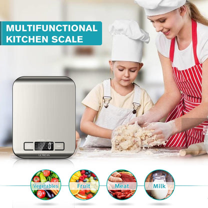 Ultrean Food Scale, Digital Kitchen Scale with LCD Display, Weight Grams and Ounces for Baking Cooking and Meal Prep, 6 Units with Tare Function, 304 Stainless Steel, 11lb (Batteries Included)