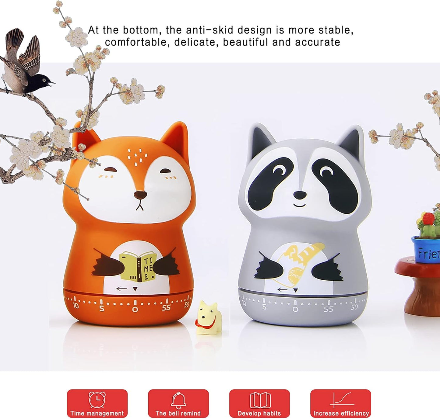 ELE DEPI 2 Pack Cute Kitchen Timer,100% Mechanical Egg Timer for Kids,60 Minutes Wind up Timer for Cooking/Reading/Do Sports. (Mushrooms)