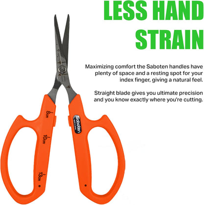 Saboten Stainless Steel Angled Blade Trimming Scissors Orange PT-13 160mm Precision Gardening Bonsai and Floral Shears Made in Japan