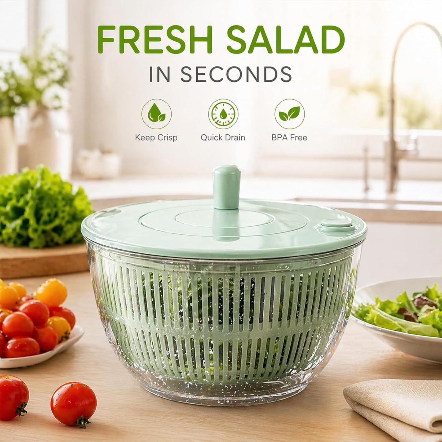 Large Capacity Multi-function Salad Spinner, 6-in-1 Salad Spinner & Vegetable Chopper, Vegetables Fruits Washing Bowl, With 5 Blade Slicer Egg Yolk Strainer Shredder (Transparent Version A)