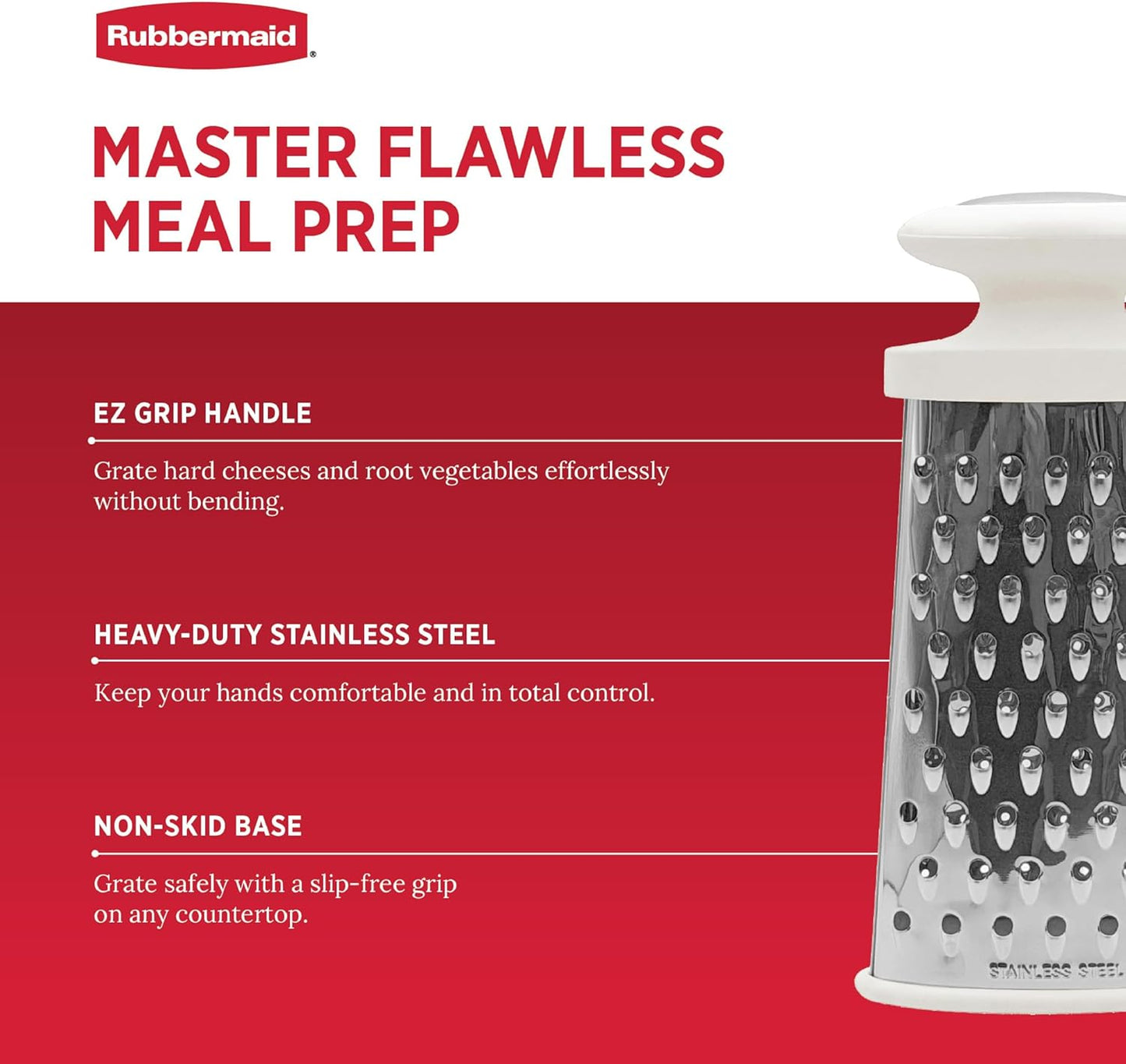 Rubbermaid Stainless Steel Cheese Grater - 9.5" Oval Handheld Box Grater with EZ Grip Handle - Multi-Surface Food & Cheese Shredder | Zester & Graters for Kitchen - Dishwasher Safe, Black