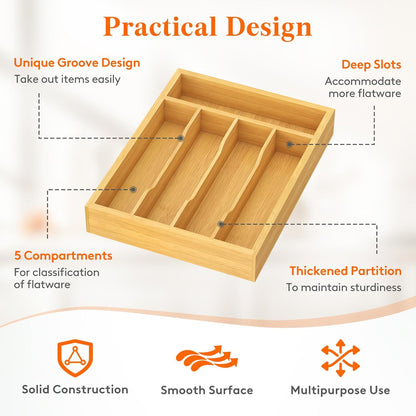 Lifewit Silverware Drawer Organizer, Utensil Tray for Kitchen, Flatware and Cutlery Holder, Storage for Spoons Forks Knives, 6.7 x 12", Natural