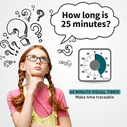 Secura 60-Minute Visual Countdown Timer, 7.5-Inch Oversize Classroom Visual Timer for Kids and Adults, Durable Mechanical Kitchen Timer Clock with Magnetic Backing (Blue)