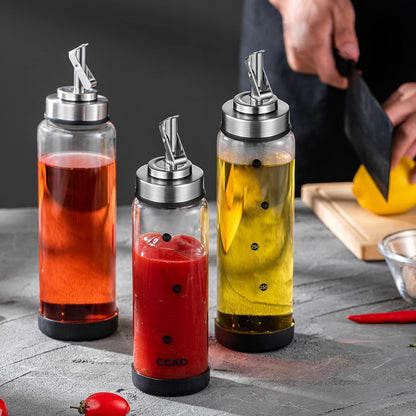 Glass Olive Oil Dispenser Bottle Shatterproof and Leakproof with Stainless Steel Spouts High Temperature Resistant 17oz Cooking Oil and Vinegar Cruet Dispenser