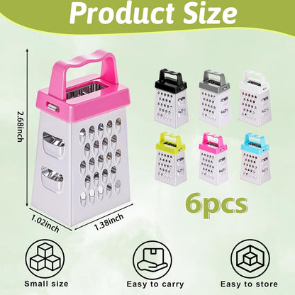 Ptwola 6 Pcs Mini Cheese Grater Professional Box Grater Stainless Steel Fine Coarse Handheld Slicer with 4 Sides Small Box Food Shredder Safe Zester for Kitchen Cheese Garlic Ginger Vegetable Potatoes