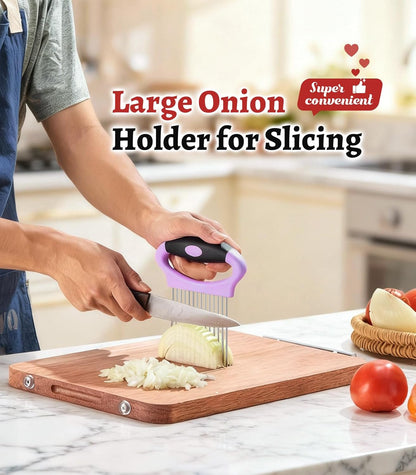 Large Onion Slicer Holder, Stainless Steel Onion Holder for Slicing, Onion Cutter Vegetable Chopper with 14 Sharp Needles for Slicing of Tomato Avocados & Meat Tenderizer, Kitchen Gadgets for Cooking