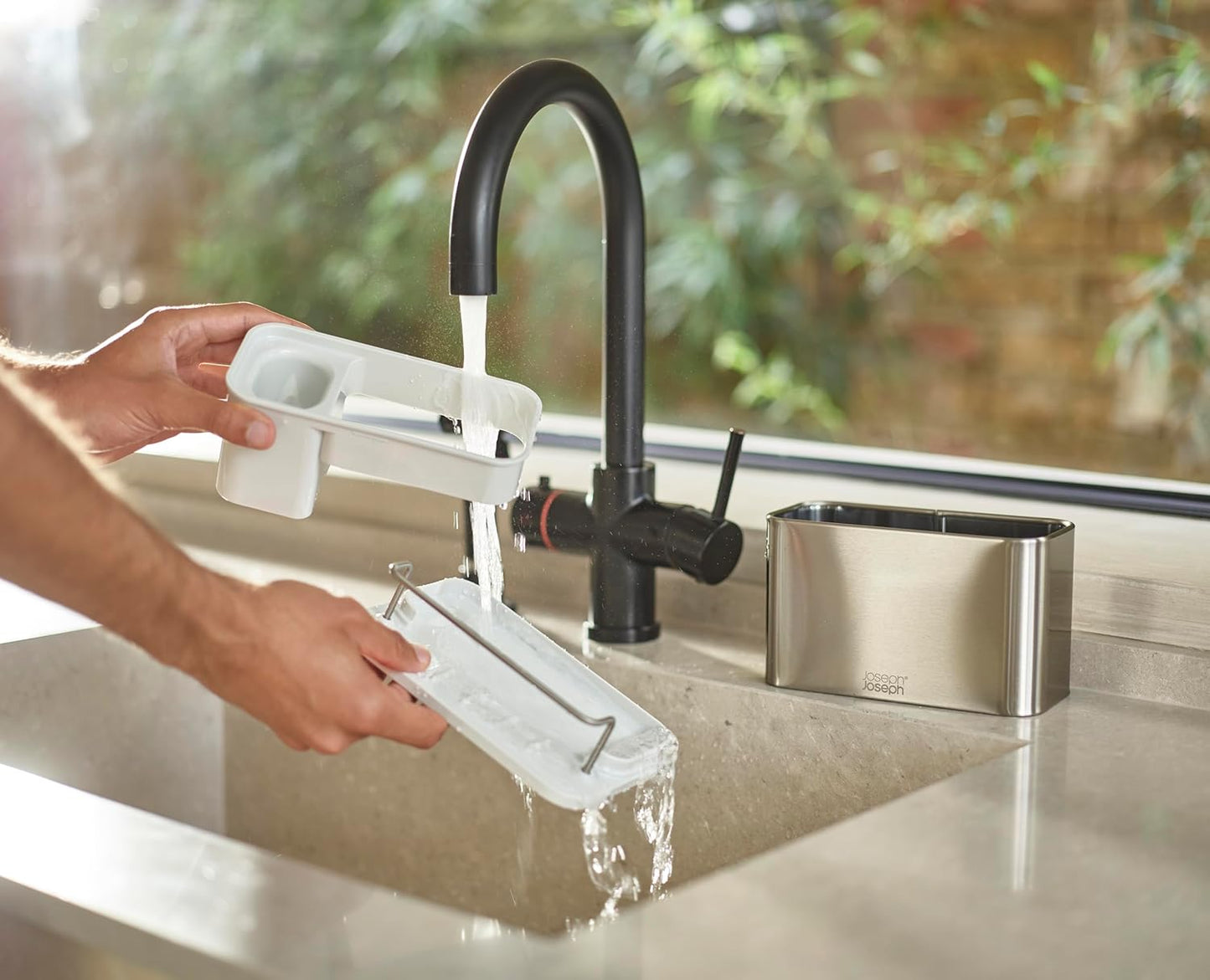 Joseph Joseph Surface Stainless Steel Caddy Sink Area Organizer and Sponge Holder, Gray