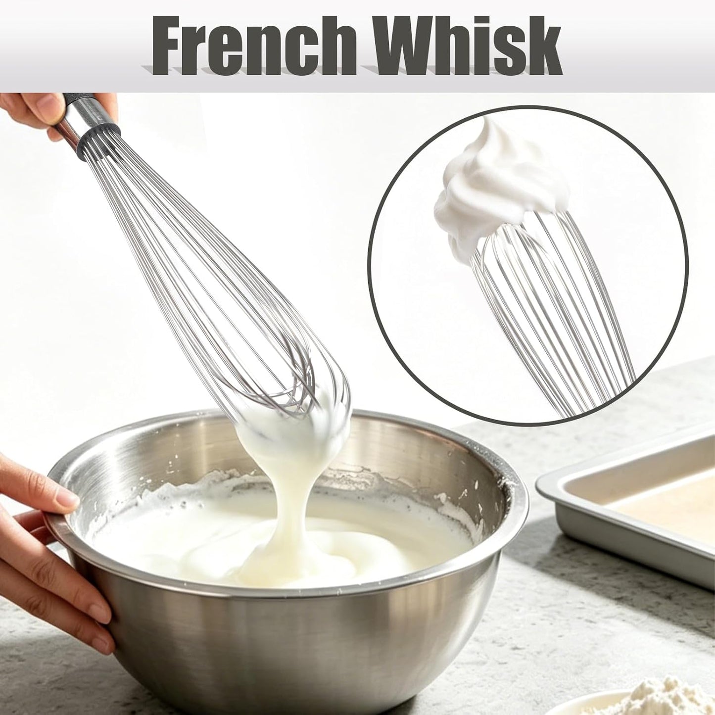 Kamehame French Whisk Set, 9” and 11" Whisk, 304 Stainless Steel Wire Whisk Set for Cooking, Baking