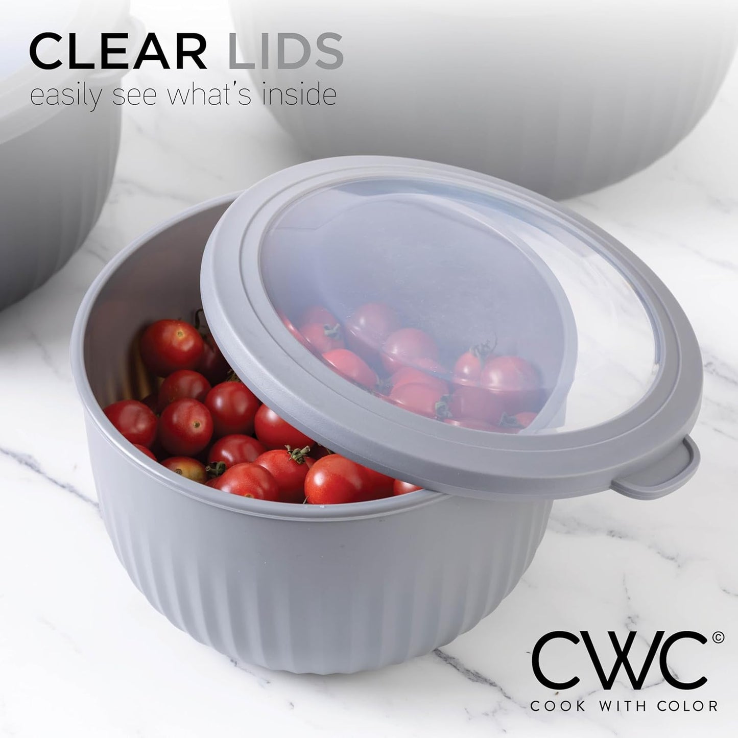 COOK WITH COLOR Prep Bowls with Lids- Wide and Deep Nesting Plastic Small Mixing Bowl Set with Lids, 8 Piece Set - Wide Bowls, Blue