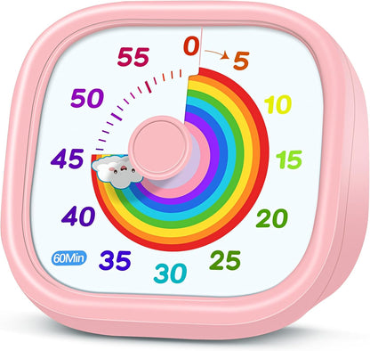 HIPPIH Visual Timer for Kids - 60 Minute Pomodoro Timers for Classroom Kitchen Office, Countdown Kids Timer Clock with Rainbow Disk, Desk Time Management Tool for Toddler with Silent Operation, Blue