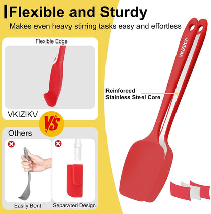 4 Pcs Silicone Spoon Spatula Set, 11.4 In, Food Grade Rubber Spatulas for Cooking, Baking, Mixing, 600°F Heat Resistant, Nonstick and Flexible Kitchen Utensils, Seamless Spoonula (Black)