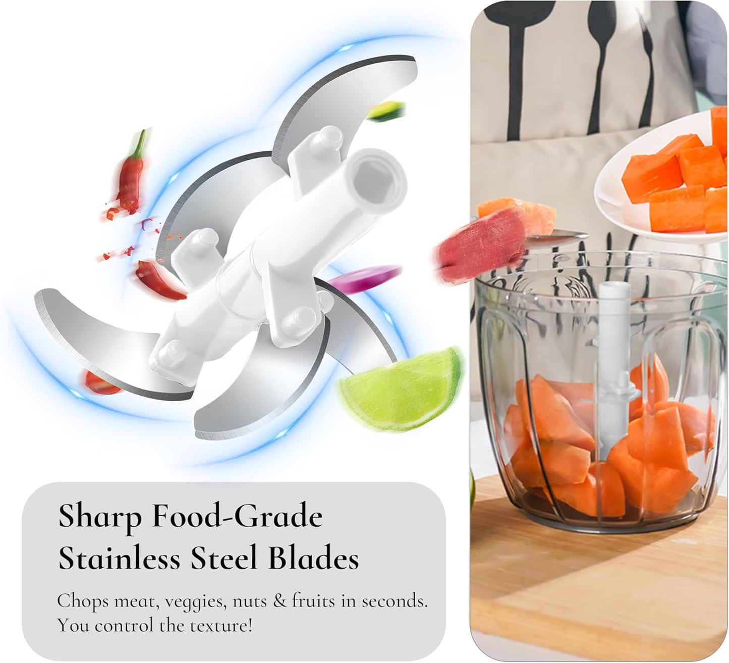 Manual Vegetable Chopper Pull String Food Chopper Sharp Blades Garlic Mincer with Container Onion Cutter for Chili Meat Nuts Herb