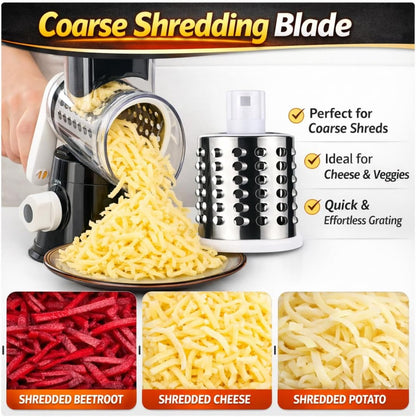 Stainless Steel Rotary Cheese Grater, Hand Crank Vegetable Shredder, food grater & Slicer — 3-in-1 Stainless Steel Blades for Parmesan, Cheese & Nuts, Suction Base, BPA-Free
