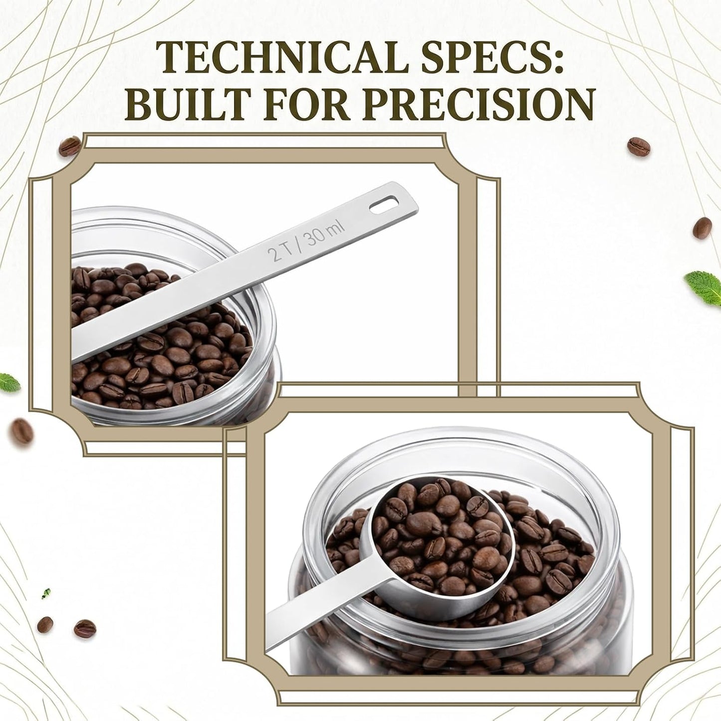 Coffee Scoop Stainless Steel Metal Coffee Measuring Scoop 2 Tbsp 30ml Scooper Spoons Long Handle Tablespoon Scooper Measuring Cup for Tea Sugar Ground CoffeeEspresso Protein