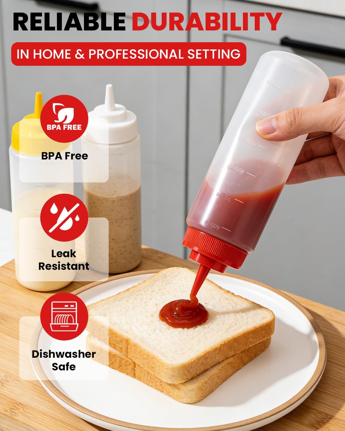 Multicolor Food-Grade Squeeze Bottles Set-Condiment Dispensers for Kitchen, BBQ, Sauces, Dressings, & Meal Prep (32oz)