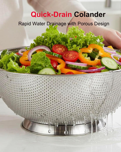 5-Quart Colander for Kitchen, Stainless Steel Colander with Base, Pasta Strainer with Handle, Food Strainer for Spaghetti, Vegetables, Fruit