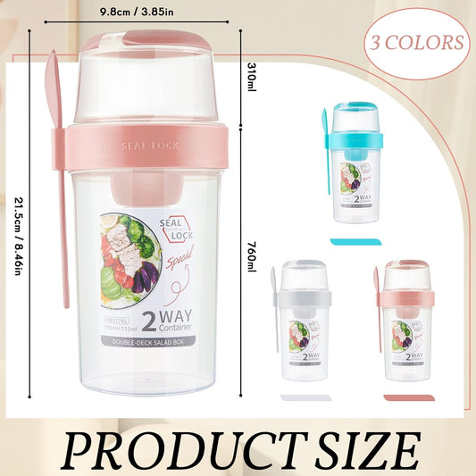 Mumufy 3 Pcs Salad Shaker Cup with Lids and Fork Fresh Salad Shaker Container for Lunch, Portable Breakfast Meal Vegetable and Fruits (White)