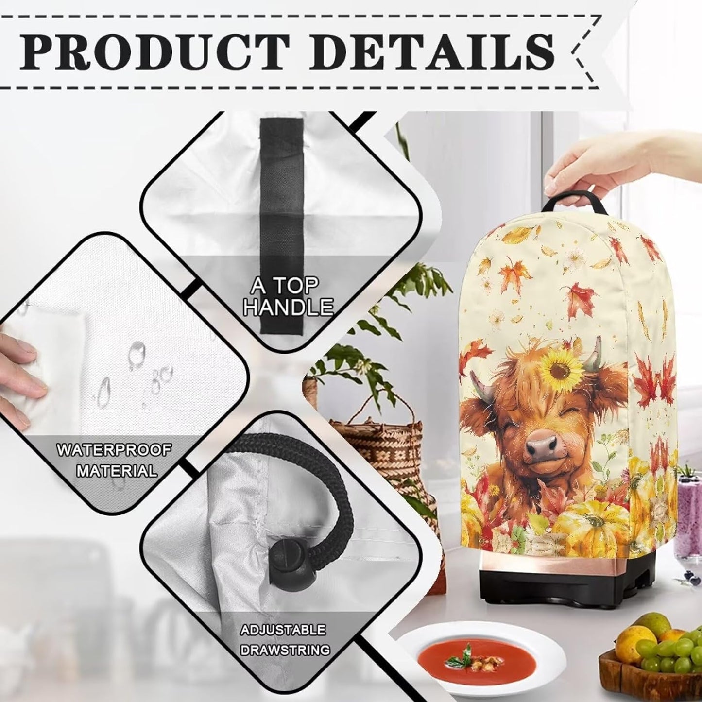 Coffee Pastry Blender Dust Cover with Drawstring Field Stand Mixer or Coffee Maker Cover Anti Fingerprint Polyester Appliance for Home Kitchen Decor