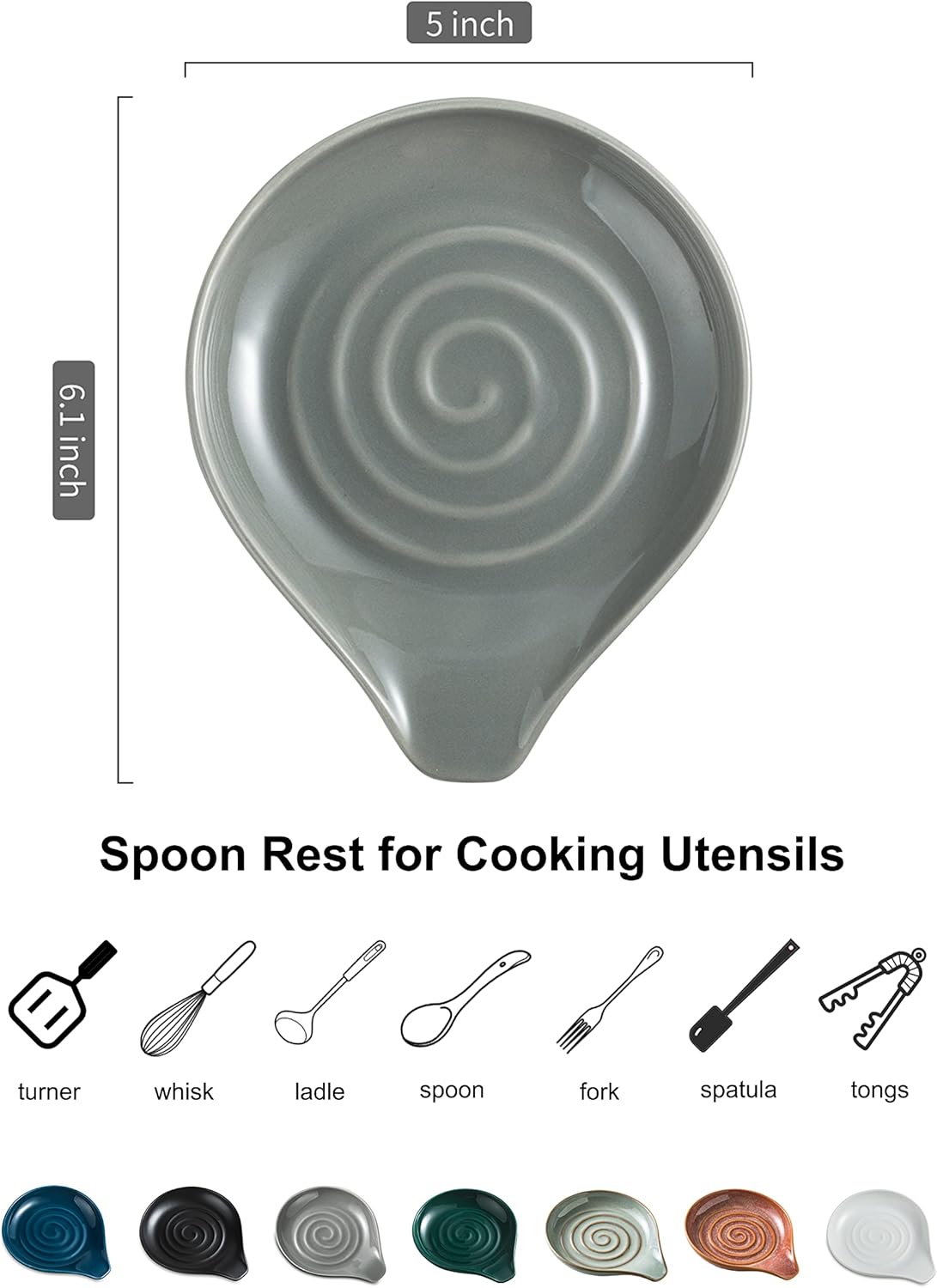 LAUCHUH Spoon Rest, Large Ceramic Spoon Holder for Kitchen Counter Spatula Rest Heat-Resistant Spoon Rest for Stove Top Cooking Utensil Holder, Farmhouse Kitchen Décor for Father's Day, Cream, 5 Inch