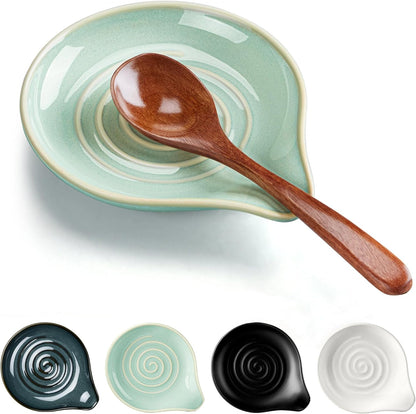 HaWare Spoon Rest for Stove Top, 5.1" Ceramic Spoon Holder for Kitchen Utensils, Coffee Spoons, Spatula, Heat-Resistant Cooking Utensil Rest for Kitchen Counter Decor, Ink Blue