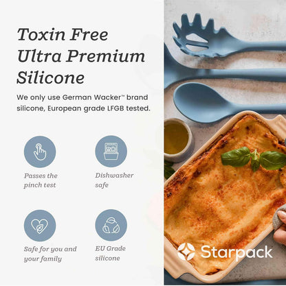 Starpack XL Premium Silicone Pasta Fork (13.5") - Spaghetti Spoons High Heat Resistant to 600°F - Silicone Pasta Spoon Strainer - Server Spoon with Teeth - Server Utensil for Pastas