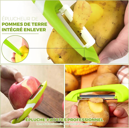 3 in 1 Julienne Peeler Fruit and Vegetable Peeler with Non-Slip Handle Ideal for Peeling Potatoes, Carrots and Various Fruits and Vegetables