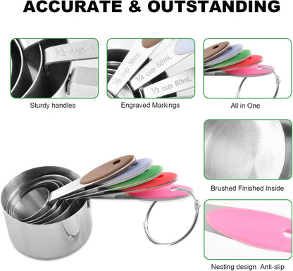 EDELIN Measuring Cups and Magnetic Measuring Spoons Set, Stainless Steel 5 Cups and 7 Spoons (Black)