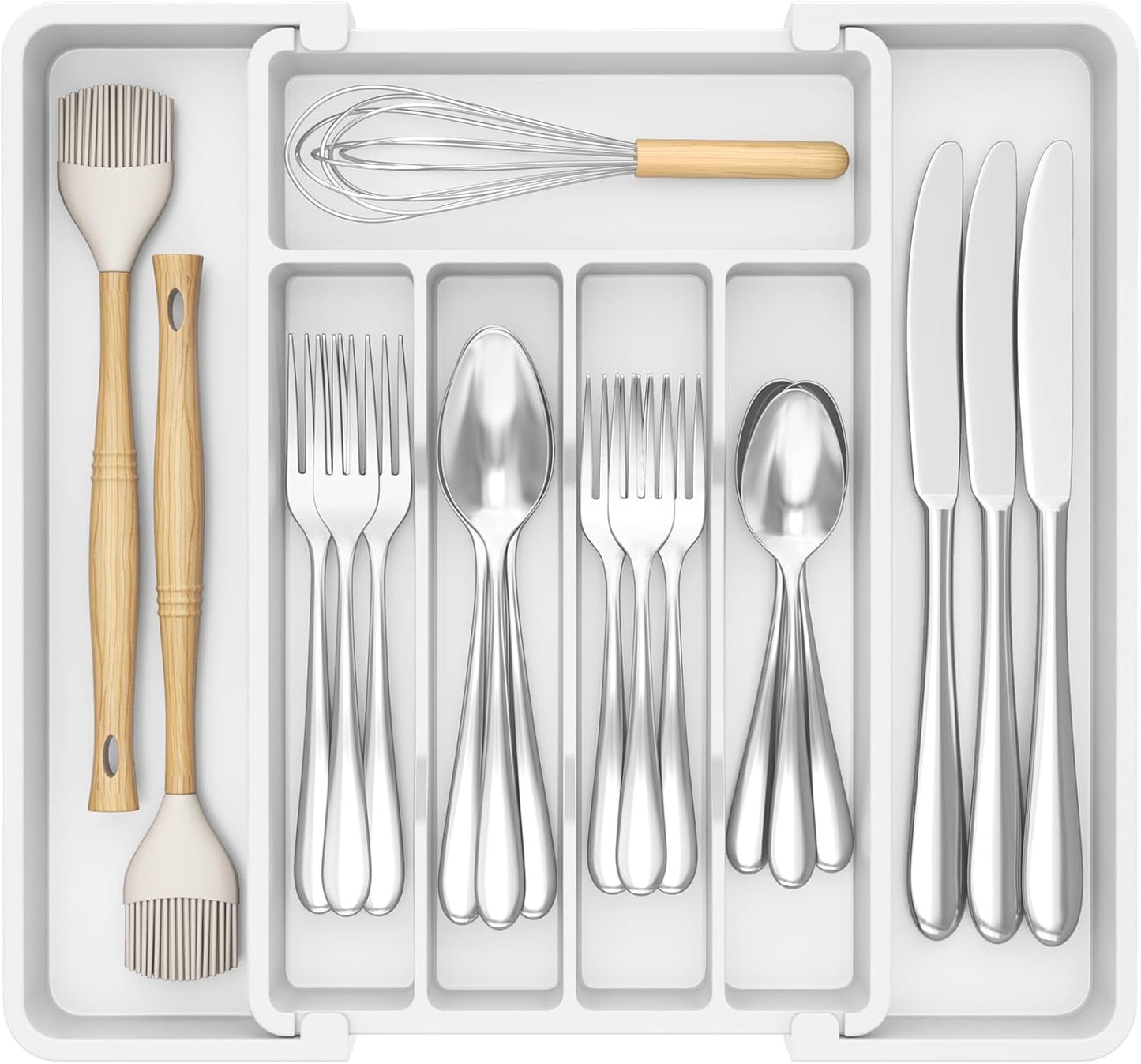 Lifewit Silverware Drawer Organizer, Expandable Utensil Tray for Kitchen, BPA Free Flatware and Cutlery Holder, Adjustable Plastic Storage for Spoons Forks Knives, 11-18 x 14", Black