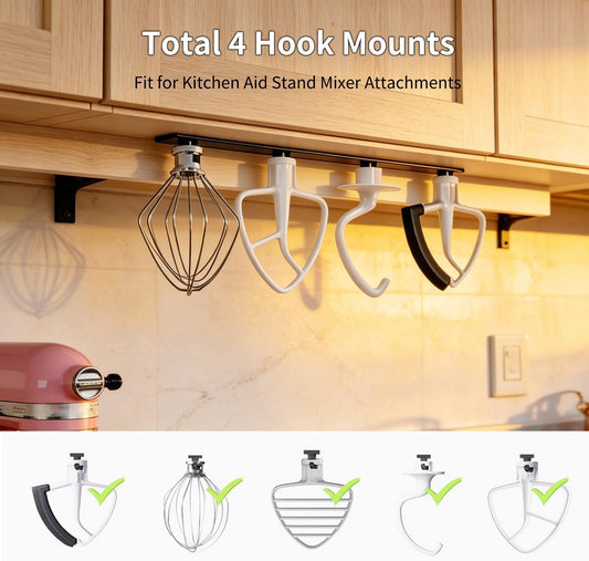 Metal Stand Mixer Attachment Holder Fits for Kitchenaid Mixer Accessories, Under Cabinet Organizers Hangers for Storage Kitchen aid Dough Hook Paddle Beater Whisk Utensil