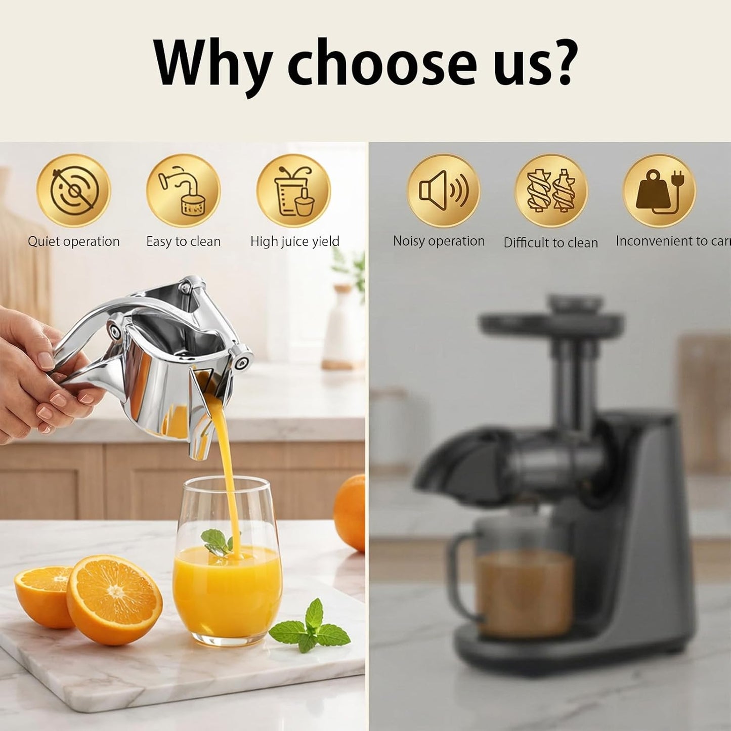 Heavy Duty Cast Iron Juicer Manual Hand Press, Stainless Steel Fruit Juice Squeezer for Lemon & Orange, Citrus Press Juicer (1PC)